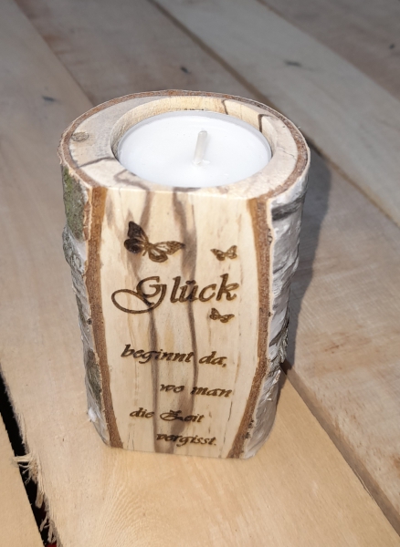 Teelicht Holz mit Spruch